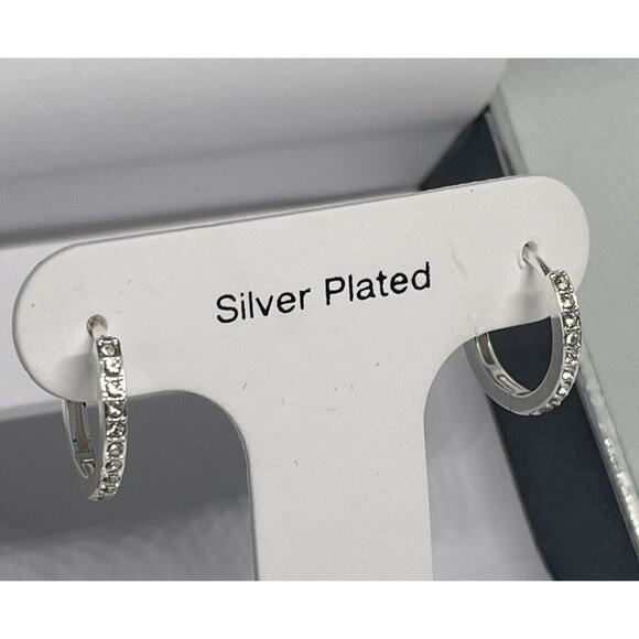Silver Plated Hoop Earrings Stunning Crystal Shiny Chic Elegant Style Trendy NWT - Picture 4 of 8
